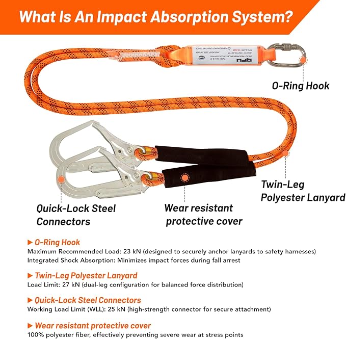 Safety harness fall protection kit, equipped with shock-absorbing ropes, full-body safety harness for roof work