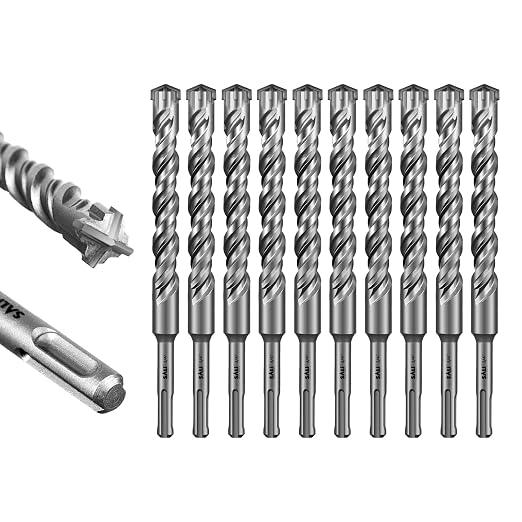 SALI 10PCS 3/4"*8" SDS Plus Rotary Hammer Drill Bit Kit - Cross-Type Double Thread Carbide Material for Concrete, Brick, Cement Walls, Stone