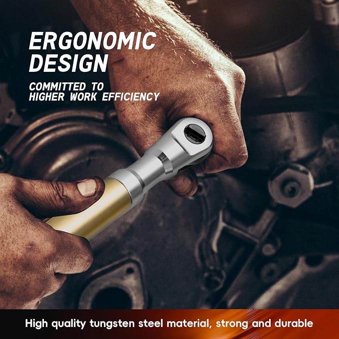 Gold 1/2" Offset Extension Wrench, 120Nm Impact Ratchet, 430mm | Premium gold finish & 42T precision gear for smooth operation. Specifically designed for narrow auto repair working spaces.