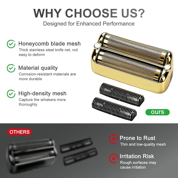 Replacement Foil and Cutter Blades - Compatible with BaBylissPRO FXONE Shavers, Double Foil & Cutter Set for Smooth Shaving (Gold-2pcs)