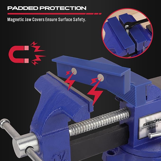 Heavy Duty Bench Vise 4.5 Inch: Table Clamp Woodworking Vice Press Drill Tools Workbench Wood Metal Pipe Work Shop Block Swivel Slide Cross Welding Machine Kit Milling Grip Precision Magnetic Jaw Pad