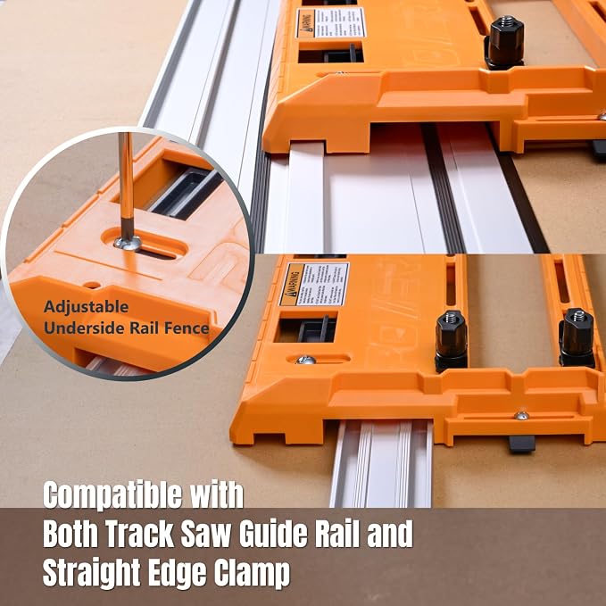 POWERTEC 72389 Circular Saw Track Plate with 50 Inch Straight Edge Clamp, Tool-Free Mounting System, Adjustable Fence for Fast and Accurate Cuts