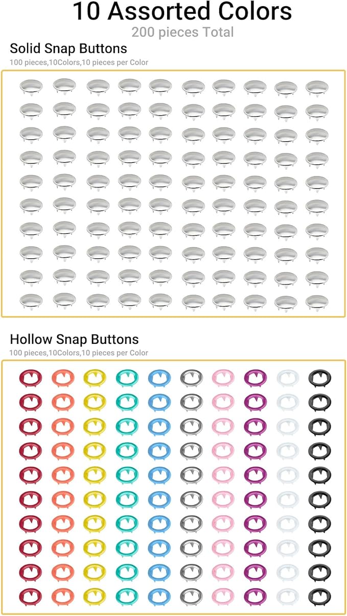 200 Sets Metal Snap Buttons with Fastener Pliers Press Tool Kit, Silver Solid Sewing Snaps for Fabric,Prong Snap Button Kits for DIY Crafting Clothing Sewing (9.5mm / 800 PCS)