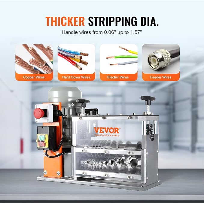 VEVOR Electric Wire Stripping Machine, 0.06''-1.57'' Automatic Wire Stripper Machine, 750 W, 98 ft/min Wire Stripper with Visible Stripping Depth Reference, 10 Channels Electric Wire Strip Machine
