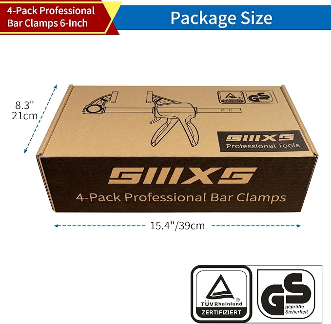 6" Bar Clamps for Woodworking, 4-Pack One-Handed Wood Clamps/Spreader, Quick-Release F Clamps Set, 177 lbs Load Limit with GS Certificate