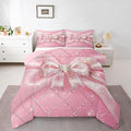 Feelyou Pink Bowknot Comforter Set King Size Glitter Bow Bedding Set for Kids Boys Girls Dreamy Princess Duvet Quilt Bedroom Decor Microfiber 3 Pcs with 2 Pillow Cases
