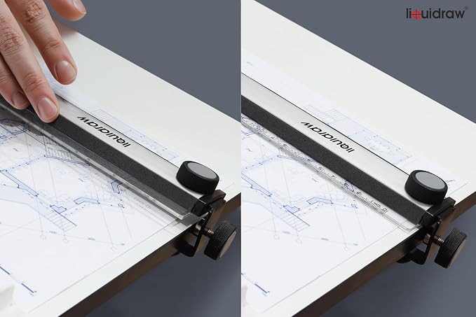 Liquidraw Drafting Board - 20" x 26" | Parallel Motion Bar Table Has 6 Adjustable Working Angles | Includes Drawing Board Clips & Set Square | for Artists, Architects, Students & Professionals