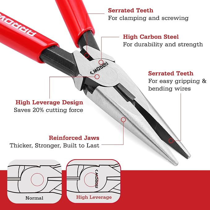 ARROW 3PCS Pliers Set, Premium Carbon Steel | 6" Needle Nose Pliers, 6" Slip Joint, 8" Groove Joint with Non-Slip Handle, for Daily Repair & Home Maintenance