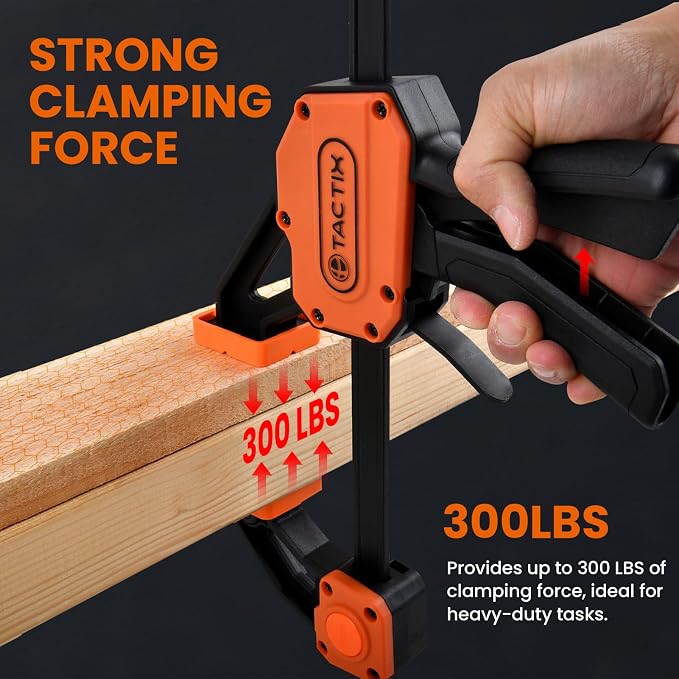 TACTIX 6" Bar Clamps for Woodworking, 2-Pack 300lbs One-Handed Spreader/Clamp, Quick-Clamp Wood Clamps Set for Hand Wood Working, Carpentry, and DIY Projects