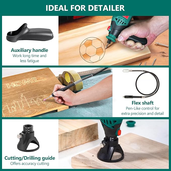 HYCHIKA 180W Rotary Tool, Variable Speed Rotary Tool Kit with Flex Shaft, 173pcs Accessories Kit & 8000-35000RPM Multi-Tool, Perfect for Cutting, Detail Sanding, Engraving, Wood Carving, and Polishing