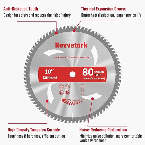 10 Inch Table Saw Blades TCT Circular Saw Blade 80T with 5/8" Arbor, Fine Finish Carbide Miter Saw Blades for Cutting Various Wood Fit Dewalt Craftsman Ryobi