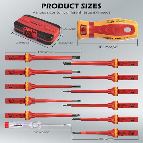 1000V Insulated Electrician Screwdriver Set - 13-Piece Professional Electrical Screwdriver Set Insulation Handle CRV Steel Magnetic Phillips Slotted Pozi Torx Tips VDE & GS Certified