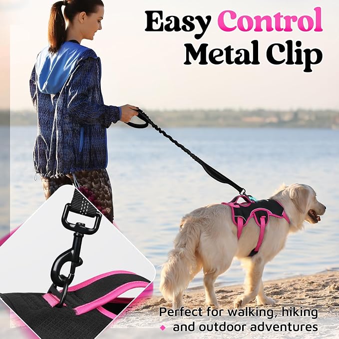 rabbitgoo Escape Proof Dog Harness for Medium, No Pull with Lift Handle | No Escape, Full Soft Padded, Reflective Adjustable Vest, Leash Clip for Walking Hiking Training, Rose & Black, Medium