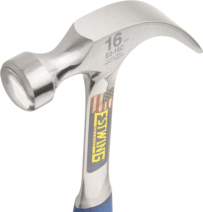 ESTWING Hammer - 16 oz USA Made Curved Claw Hammer with Smooth Face & Shock Reduction Grip - E3-16C
