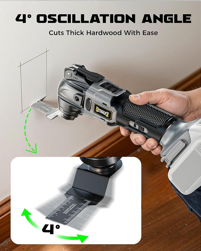 DIYtoolifz Cordless Oscillating Tool Compatible with Dewalt 20V Battery, 6 Variable Speed Brushless-Motor Oscillating Multi Kit for Cutting Wood Drywall Nails Remove Grout & Sanding(Tool Only)