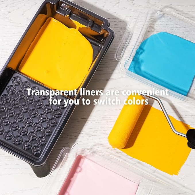 Mister Rui Paint Tray Liner, 22 Pack, 4 Inch Paint Roller Tray, Disposable Tray Liners 20pcs, Plastic Paint Tray with Roller Frame, for Home Decor, Walls and Furniture Painting