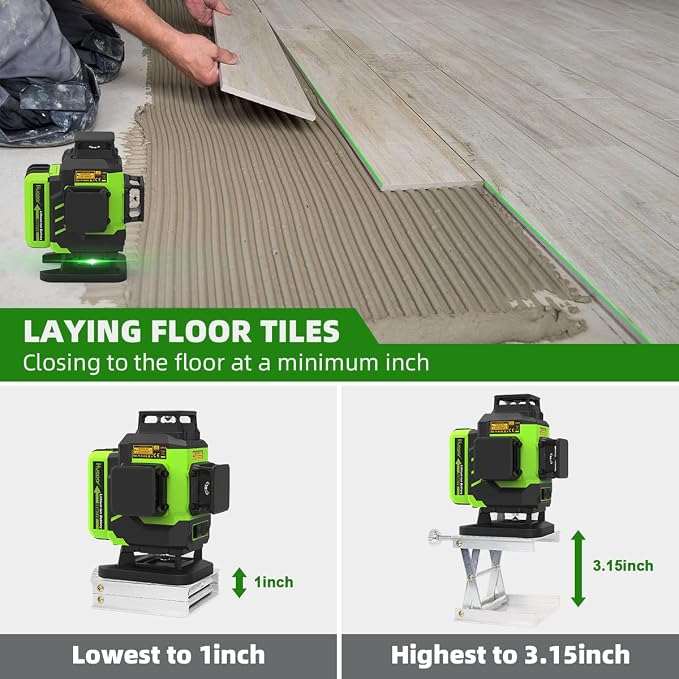 Huepar 4x360 Laser Level Self-leveling 16 Lines Green Beam 4D Cross Line Tiling Floor Tool with Laser Receiver-Horizontal & Vertical Laser Lines with Two Li-ion Batteries and Hard Case-LS04CG & LR-6RG