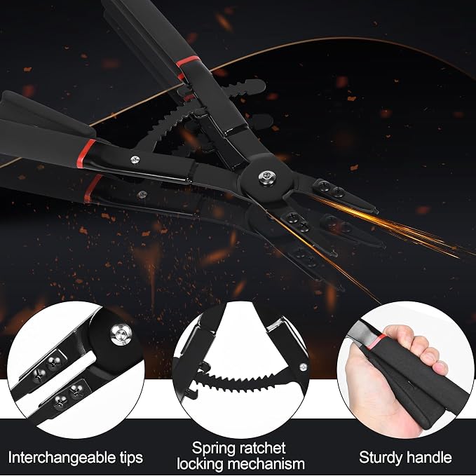 Snap Ring Pliers Set Heavy Duty - 2 PCS Large Heavy Duty Snap Ring Circlip Pliers ，16" Internal External Circlip Pliers Set with 45° 90° Tips
