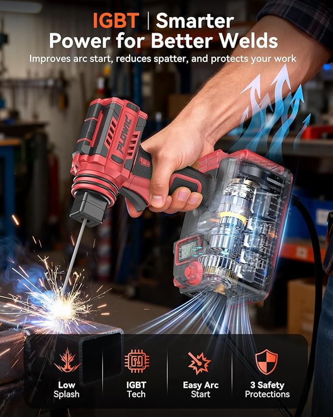 Portable Welding Machine:【2026 Upgraded】110V Handheld Welder with Balanced Design, LCD Display & 3 Modes (MMA/Hot Start/Arc Force), 200A IGBT Inverter ARC Welder Gun Fits 1/16"-1/8" Rods, Red