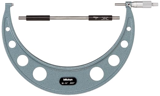 Mitutoyo 103-187, Outside Micrometer, 10-11" Measuring Range, 0.001" Graduation, +/-0.00025" Accuracy, High-Accuracy Thickness Measurement with Smooth Stop Control and Reliable Repeatability | 0.001" Graduation, +/-0.00025" Accuracy