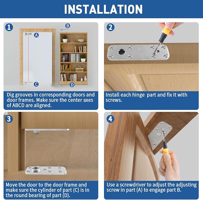 TamBee Heavy Duty Pivot Hinge Hidden Door Hinge - 570 lbs Load, Bearing, Stainless Steel, Rust Resistant, Concealed for Wood Doors, Secret Doors, Hidden Door, Bookcase Door and Bookshelf Door