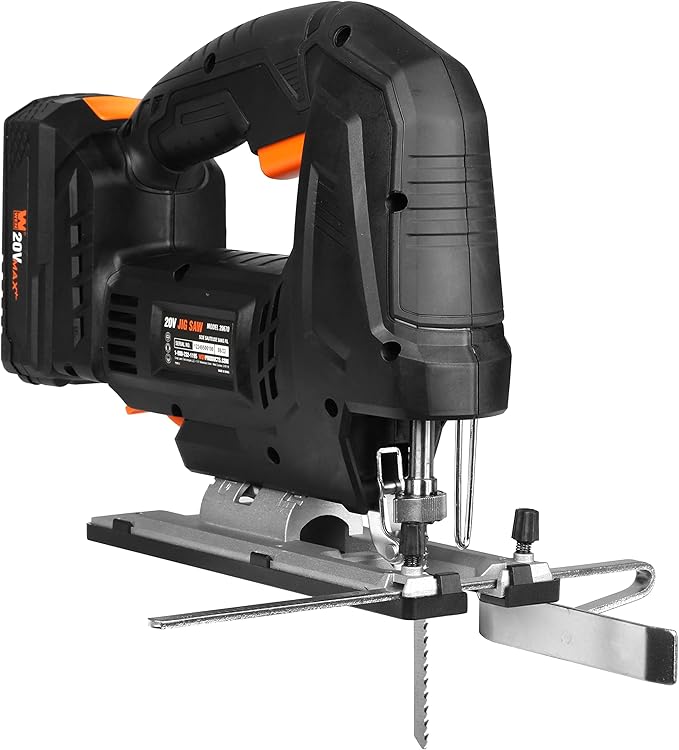 WEN Cordless Jigsaw, Brushless with Auto-Speed, 20V Max 4.0Ah Lithium Ion Battery, and Charger (20670)