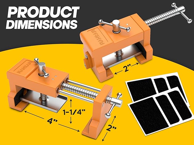 MANRAM Cabinet Clamps 2 Pack A Great Gift for Dad, Heavy Duty Cast Steel Face Frame Alignment Tool with Integrated Drill Guide, EVA Protective Pads and Carrying Case for Cabinet Installation
