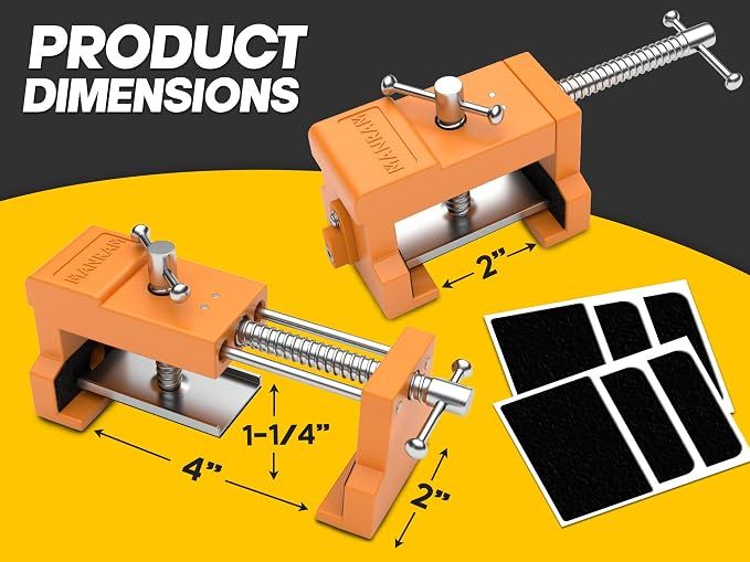 MANRAM Cabinet Clamps 4 Pack A Great Gift for Dad, Heavy Duty Cast Steel Face Frame Alignment Tool with Integrated Drill Guide, EVA Protective Pads and Carrying Case for Cabinet Installation