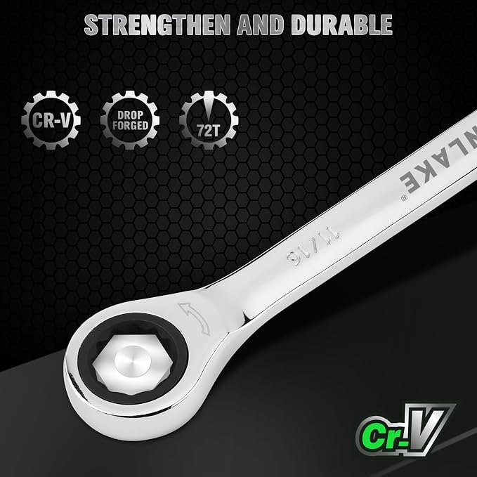 12-Piece Ratcheting Wrench Set, SAE 1/4 - 3/4 inch Ratchet Combination Wrenches Set, 12-Point 72-Tooth Ratchet Spanners with Magnetic Base Organizer, Chrome Vanadium Steel for Automotive Mechanic Tool