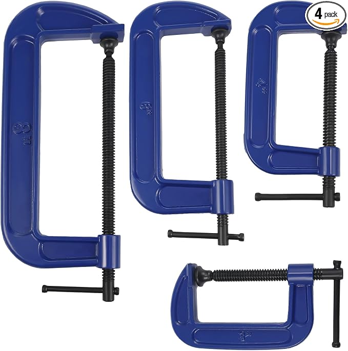 WILLBOND 4 Pcs C Clamps Set 3'' 4'' 6'' 8'' Small Steel Versatile Heavy Duty Welding Clamps Set Opening Sliding T Bar Handle for DIY Carpentry Caliper Woodworking Welding Building (Navy Blue)
