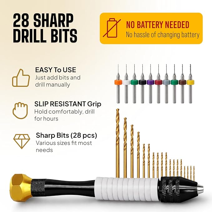 Pin Vise Hand Drill Manual, Micro Drill Bits Set with Pin Vise | Small Hand Drill - PCB Mini Bits for Resin Beads Polymer Clay | DYI Jewelry Making set