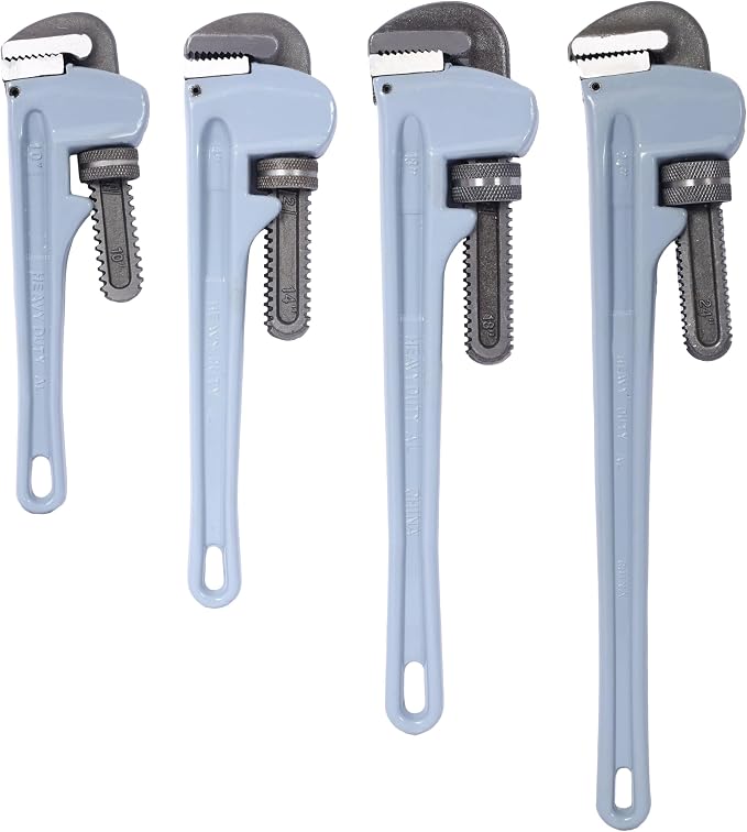 Pipe Wrench Set, Rigid Pipe Wrench Sets Aluminum adjustable, Professional Heavy Duty Hangable Design for Plumbing, Home, Vehicle Repair (10", 14", 18", 24" Pipe Wrench)