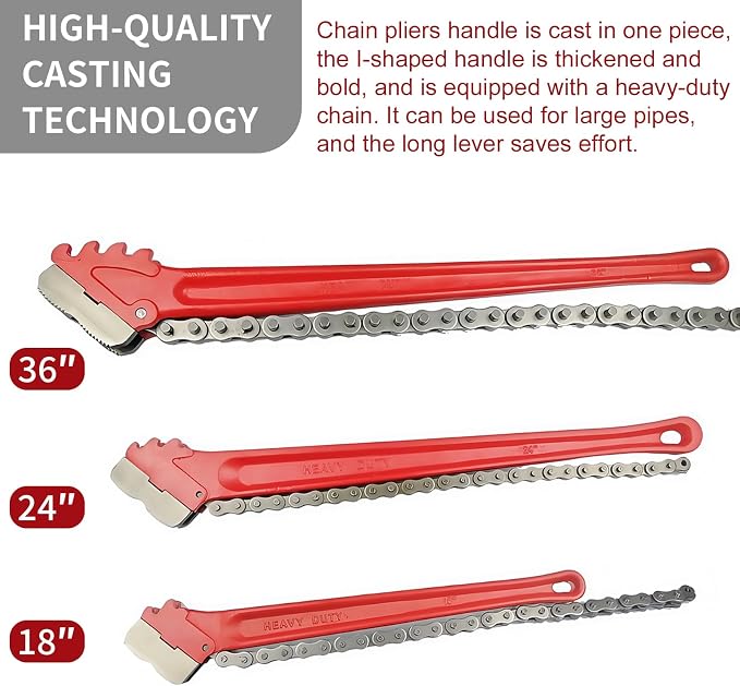 Chain Pipe Wrench 18" for 2" ~ 5" pipe diameter, chain length 19.8". Heavy-duty chain pipeline tool for pipeline installation, oilfield pipeline operations and maintenance