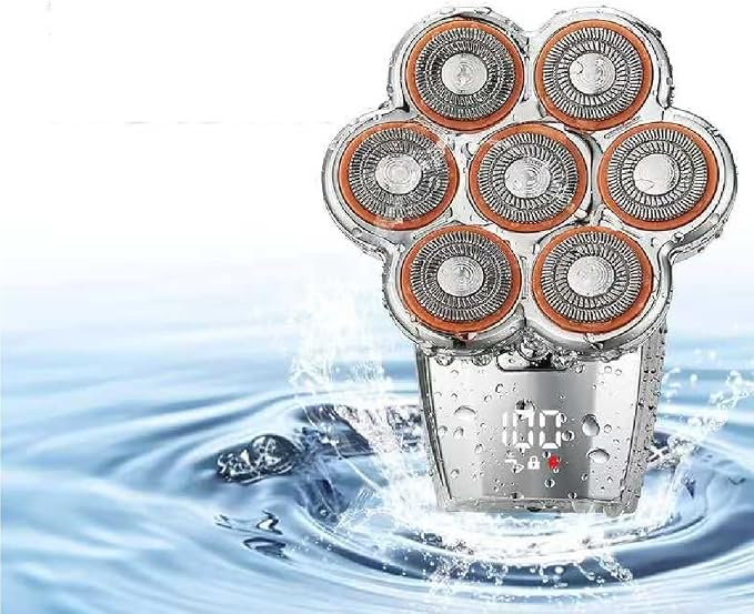 Electric Head & Body Hair Shaver - Mens Cordless Rechargeable Wet/Dry Skull Bald Head Back & Groin Waterproof Razor with Rotary Blades, Clippers, Nose Trimmer, Brush, Massager (Silver) | 𝟕𝐃 𝐅𝐥𝐨𝐚𝐭𝐢𝐧𝐠 Electric Razor with Magnetic Removable Head...