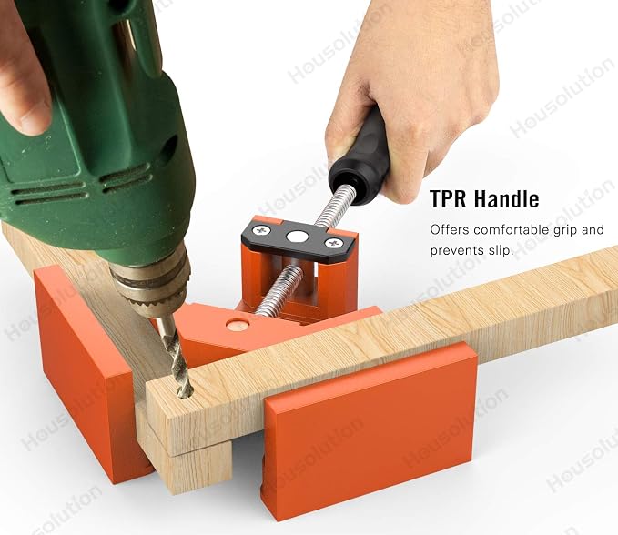 Housolution Right Angle Clamp, [2 PACK] Single Handle 90°Aluminum Alloy Corner Clamp, Right Angle Clip Clamp Tool Woodworking Photo Frame Vise Holder with Adjustable Swing Jaw - Orange
