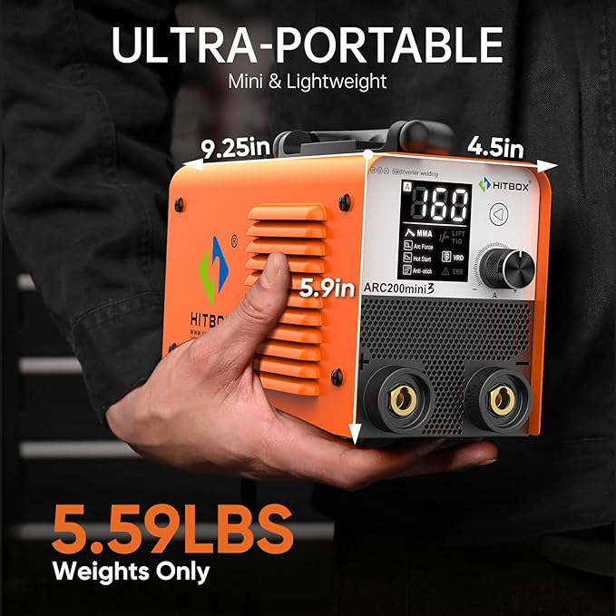 HITBOX Stick Welder 110V Digital Display 200A Duty Cycle 60% ARC Lift TIG Welding Machine LCD Display IGBT Inverter Portable MMA Welder with Hot Start, Arc Force, VRD and Anti Stick