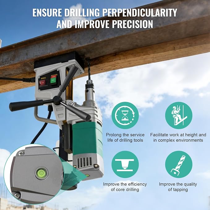 Mag Drill Press, 1450W 1.6" Boring Diameter, Portable Electric Magnetic Drill Press with 2 Coring Bits, 2922 lbf Power Magnetic, 820 RPM for Metal Surface, Industrial and Home Improvement
