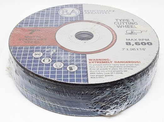 Benchmark Abrasives 7 Inch Aluminum Oxide Thin Type 1 Grinder Cut Off Wheels for Metal and Stainless Steel .045" Thick 7/8" Arbor, Angle Grinder Cutting Disc, Grinding Cutting Wheel - 25 Pack