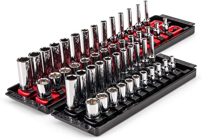 TEKTON 1/4 Inch Drive 6-Point Socket Set, 50-Piece | SHD90215 | (5/32 - 9/16 in., 4 - 15 mm), Shallow and Deep, Socket Rail