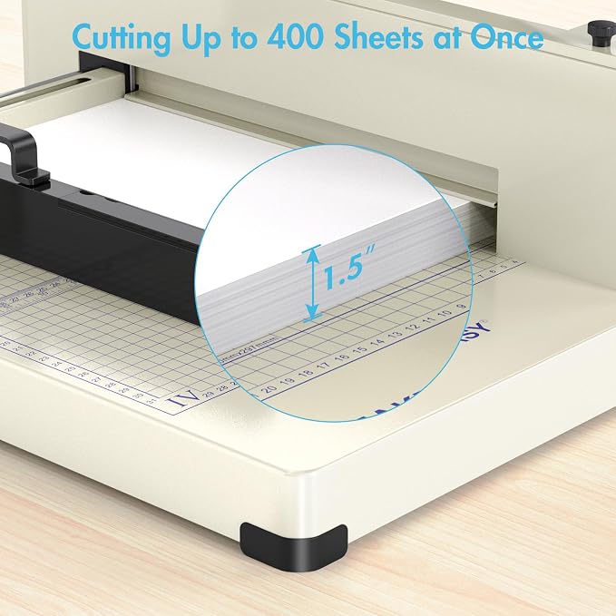 MAKEASY Paper Cutter 12 Inch, Heavy Duty Paper Cutter for A4 Paper, Guillotine Paper Cutter 400 Sheet Capacity, Solid Steel Construction, Beige