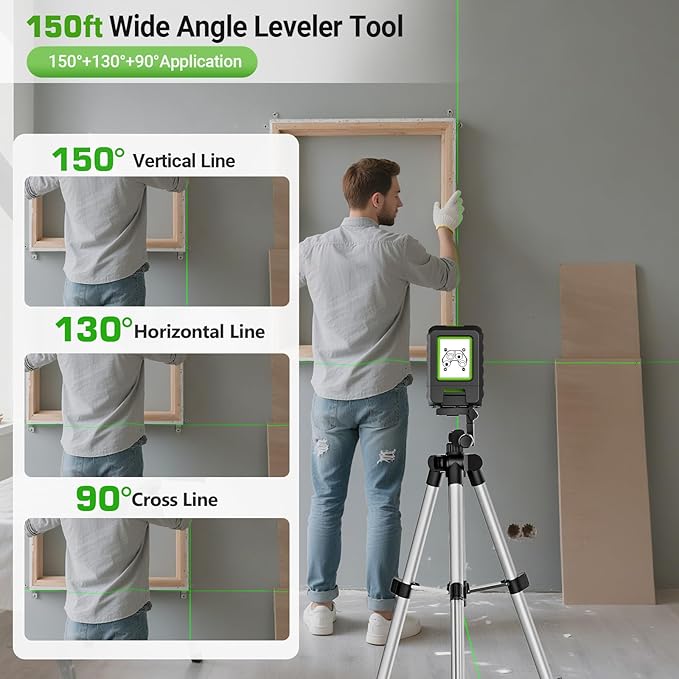Laser Level with 40in Tripod, Huepar 150°/150Ft Self Leveling Lazer Leveler Tool with Pulse Mode (197Ft), Switchable Green Cross Line for Picture Hanging, Tile, DIY/Construction Project