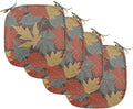 Lunarable Fall Leaves Chair Seating Cushion Set of 4, Large Leaf Silhouettes in Earth Tones, Anti-Slip Seat Padding for Kitchen & Patio, 16"x16", Paprika Multicolor