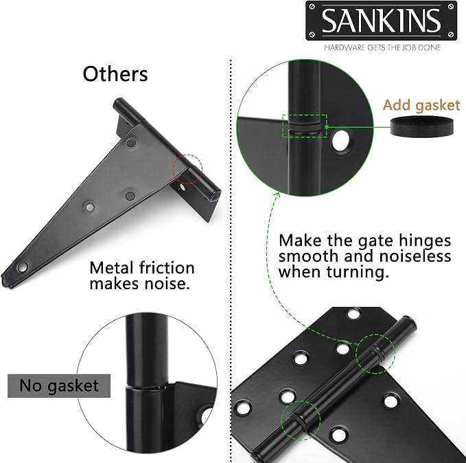 8 Inch T-Strap Shed Door Hinges Heavy Duty, Black Tee Hinge for Wooden Fences, Yard Door, Barn Door Gates, Wrought Hardware Rustproof, 4PCS