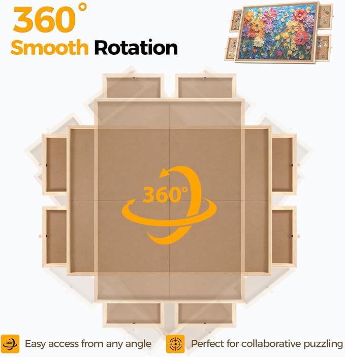 BuilderButler 1500 Pieces Assembly Required Rotating Puzzle Board with 4 Drawers, Lazy Susan & Transparent Cover, 30.7"x23.8" Portable Wooden Jigsaw Puzzle Table, Great Gift for for Puzzle Enthusiasts