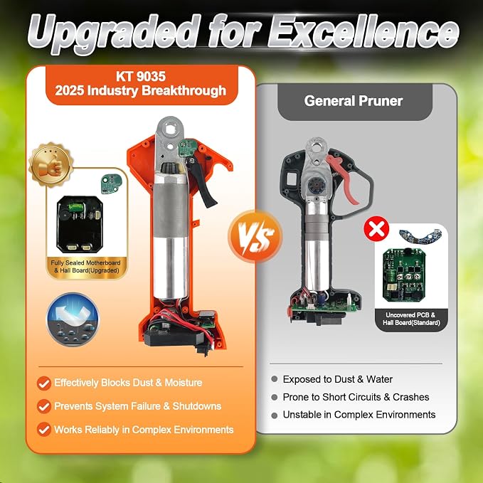 Kebtek 2-in-1 Battery Powered Pole Pruner, Electric Pruning Shears Cordless 1.4" (35mm) Cutting Diameter Electric Tree Pruner with 8.5Ft Telescopic Extension Pole, 2×2.0Ah Battery for Tree Trimming