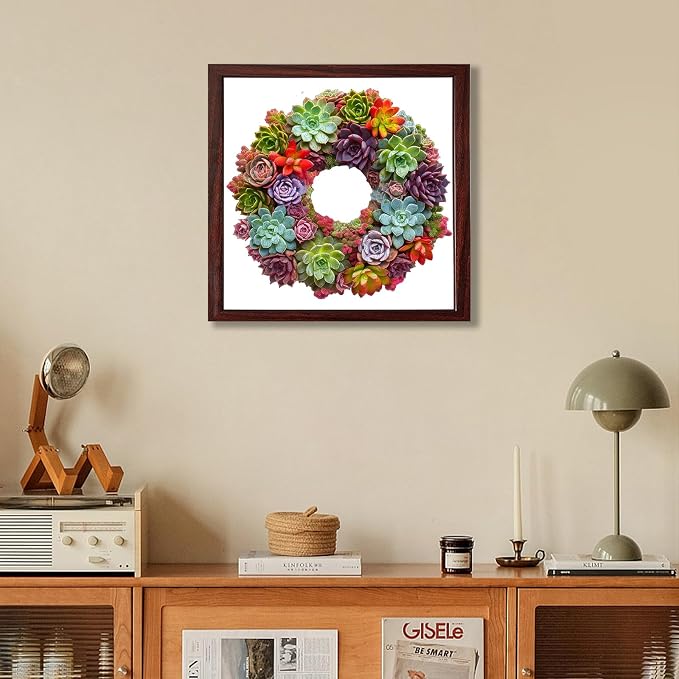 Delobil Succulent Garland Wooden Puzzles for Adults, 200 Pieces Mandala Jigsaw Puzzles, Unique Shaped Medium Size Wood Puzzle Gift for Kids, Family Game 11.3'' x 10.5''