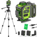 Laser Level with Tripod, Alloyman 4x360° Self Leveling Laser Level, Green Line Laser 4D Laser Leveler Tool with 2Pcs Lithium Batteries for Picture Hanging, Tile, Home Renovation, Indoor(Green)