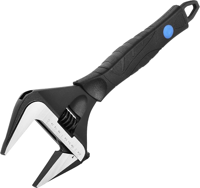 MAXPOWER 12-inch Wide Jaw Adjustable Wrench, 2.4" Jaw Opening, Cr-V Steel | Stubby Plumbing Wrench, Soft Grips, Smooth Jaws