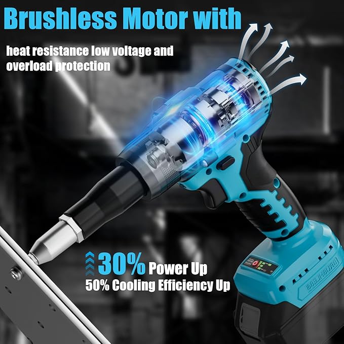 Cerycose Rivet Gun Compatible with Makita 18V Battery,Cordless Riveters Tool,Brushless Rivet with 3 Size(1/8", 5/32", 3/16") Aluminum Rivets & LED Light for Construction,Metalworking