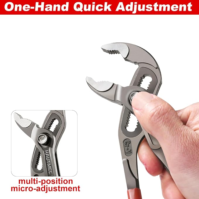 HAUTMEC 10-Inch Water Pump Pliers, Fast Adjustable Tongue and Groove Joint Pliers, V-Jaw with Comfort Grips, Rust-Proof CRV Steel Construction for Plumbing, Home Repair, and Pipe Fittings HT0367-PL
